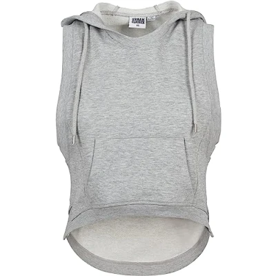 Image of Urban Classics Ladies Hooded Terry TANK Top, Women&#039;s, Size: Large, Grey