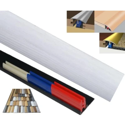 Image of Laminated Threshold Strip Clip System 38mm x 90cm Multi Height &amp; Pivot Self Adhesive Easy Fit (White Oak)