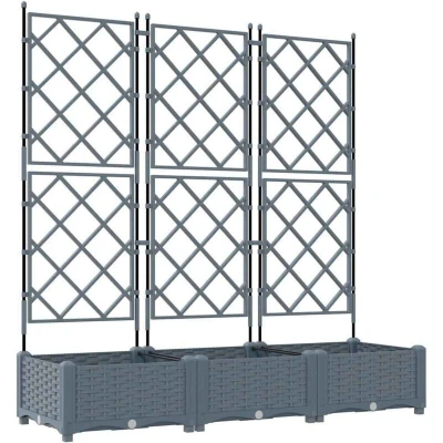 Image of vidaXL Garden Planter with Trellis 3 pcs Light Grey 120x40x125.5 cm