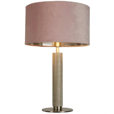 Image of London Table Lamp, Knurled Satin Silver, Pink Velvet Shade
