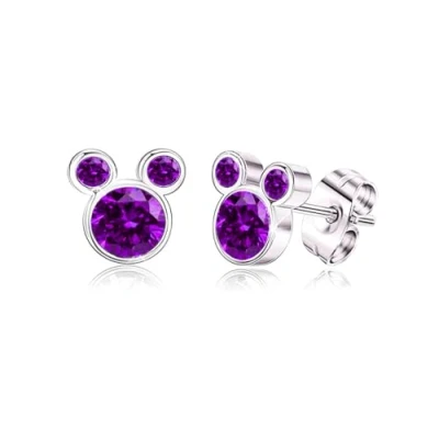Image of Kaguyo Minnie Mouse earrings, 925 Sterling Silver Amethyst Blue pink Zirconia Mickey Stud Earrings for Women Girls, Birthday Gift (rose white)