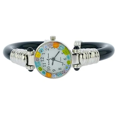 Image of GlassOfVenice Murano Glass Millefiori Bangle Watch Silver Blue Multicolor