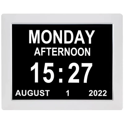 Image of TSITSC 8 Alarm Options + Auto Dimming Digital Calendar Clock Date and Time Day of The Week for Seniors Dementia Elderly Patients(8 Inch, White)