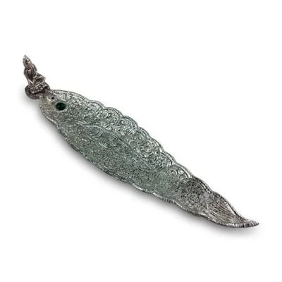Image of Thai Buddha Metal Leaf Incense Boat Holder Stick Burner Medium