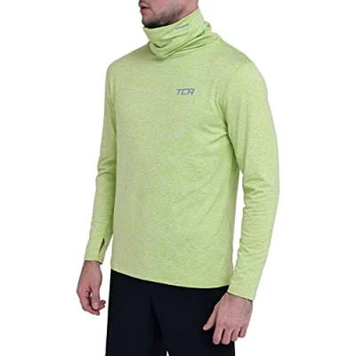 Image of TCA Men&#039;s Warm Up Long Sleeve Training Workout Funnel Neck Thermal Running Top with Thumbholes Lime Punch, XXL