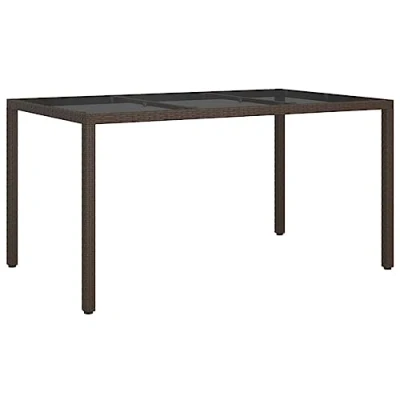 Image of vidaXL Outdoor Garden Table, Rectangular Shape with Stylish Poly Rattan Design, Durable Powder Coated Steel Frame, Easy to Clean Tempered Glass Top, Lightweight and Functional Brown
