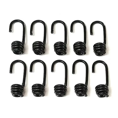 Image of Plastic Coated Steel Wire Bungee Hooks Shock Elastic Cord Rope 6mm 8mm 10mm Black (10mm, 10)