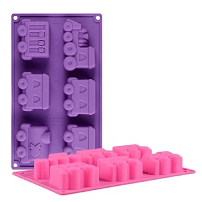 Image of 6 Cavity Train Shaped Silicone Moulds, RoseFlower Non Stick Cake Tray Baking Mold for Chocolate Candy Jelly Sweets Ice Cube Soap DIY Decorating Tools Birthday Party Christmas