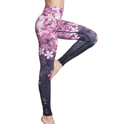 Image of FLYILY Women&#039;s Long Sports Leggings Running Tights High Waist Stretch Fitness Yoga Pants (L/UK 10 12(Waist 28&quot; 30&quot;), Cherry)