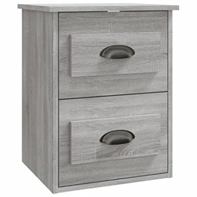 Image of vidaXL Grey Sonoma Wall Mounted Bedside Cabinet Floating Nightstand with Drawers Engineered Wood Bedroom Furniture Space Saving Design Easy to Install