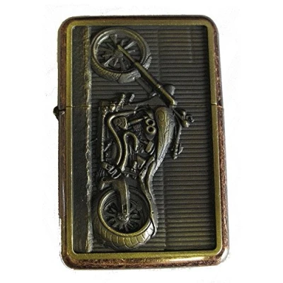 Image of Lucy G MOTORBIKE DESIGN 28 PETROL LIGHTER IN GIFT TIN (Antique Copper)