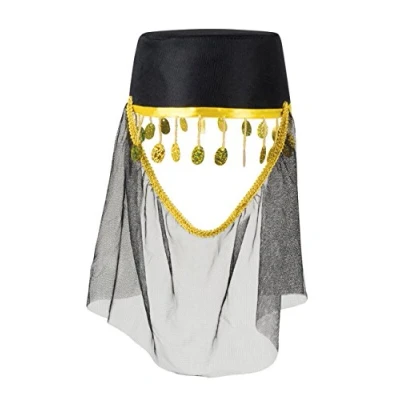 Image of Boland Arabian Hat with Veil and Coins, Ladies, Womens Fancy Dress Accessory, Headwear, Party, Carnival, Halloween, Adult, One Size (One Size)