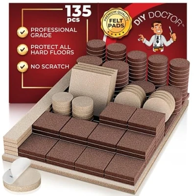 Image of DIY Doctor Felt Furniture Pads Floor Protectors Huge 135 pcs Pack Sofa Feet For Wooden Floors Chair Leg Legs