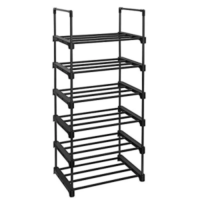 Image of SONGMICS 6 Tier Shoe Rack, Storage Organiser, Metal Fits 12 to 18 Pairs of Shoes, Stackable Shelf, for Hallway, Living Room, Bedroom, 45 x 30 106 cm, Black LSA23BK