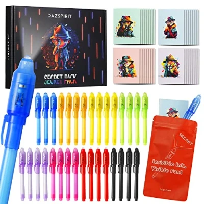 Image of DazSpirit 32 Packs Invisible Ink Pens and Notebooks Detective Theme, UV Light Spy Party Bag Fillers for Boys Girls, Magic Secret Message Parties, Treasure Hunt