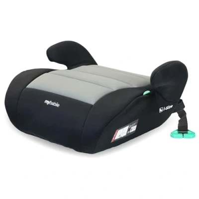 Image of My Babiie Booster Lite R129 Car Seat Lightweight at 1kg, Approx. 6 12 Years (125 150cm, 22 36kg), i Size Backless Child Seat, Group 3, Compact, Portable, Ideal for Travel Black &amp; Grey