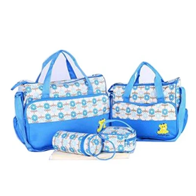Image of 5pcs Baby Nappy Changing Bags Set Multifunction Diaper Messenger Mummy Tote Bag Sky Blue One Size