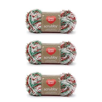 Image of Red Heart Scrubby Jolly Yarn 3 Pack of 85g/3oz Polyester 4 Medium (Worsted) 78 Yards Knitting/Crochet