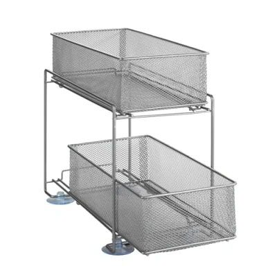 Image of WENKO 53140100 Drawer Holder 2 shelves, Powder coated metal, 35 x 32.5 18.5 cm, Silver matt