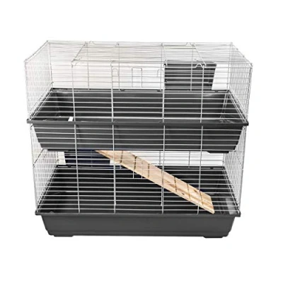 Image of KCT Double Level 100cm Indoor Cage Pet Animal Rabbit Guinea Pig Hutch Dark Grey