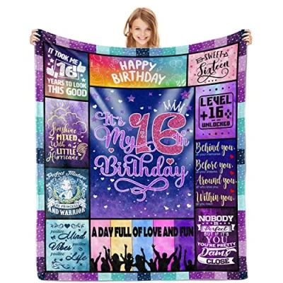Image of Zlomjro 16th Birthday Gifts for Girls Blanket 50&quot;x60&quot; 16 Year Old Girl Gift Ideas Sweet Throw Blankets