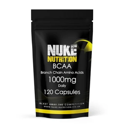 Image of Nuke Nutrition BCAA Capsules 120 1000mg Advanced Essential Amino Acids Supplement to Build Lean Muscle Boost Recovery, Building &amp; Growth Leucine, Isoleucine Valine Vegan