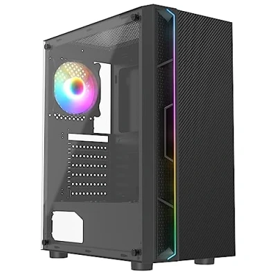 Image of CiT Galaxy Mid Tower PC Gaming Case ATX with RGB Rainbow LED Strip &amp; Tempered Glass Side Panel 1 Rear Fan Included Black
