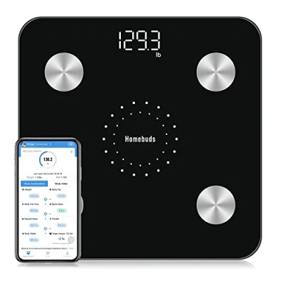 Image of Homebuds Smart Body Fat Scale, Digital Bathroom Scales for Weight, Since 2001 Weighing and Composition Monitor Professional BMI Water Muscle with App, 28st/400lb/180kg, Black