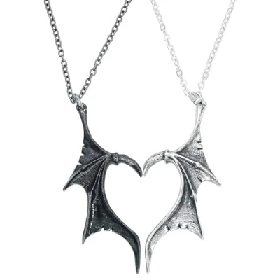 Image of Alchemy Gothic Demon Wings Sweetheart Unisex Necklace Black Silver, Pewter,