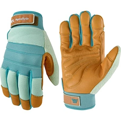 Image of WELLS LAMONT Women&#039;s HydraHyde Water Resistant Leather Palm Hybrid Work Gardening Gloves, Small 3250