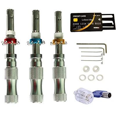 Image of Loboo Idea 3 Piece Tubular Lock Pick Set + 5 Credit Card Locksmith Tool 7 Pins Transparent with Blue Key, Traning Toys for Lockpicking and Pro Locksmiths