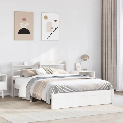 Image of vidaXL Bed Frame with Headboard without Mattress White 140x200 cm