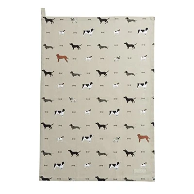 Image of Sophie Allport Woof Tea Towel, 100% Cotton, 45cm x 65cm, Home Kitchen Towel with Hanging Loop, Dog Print
