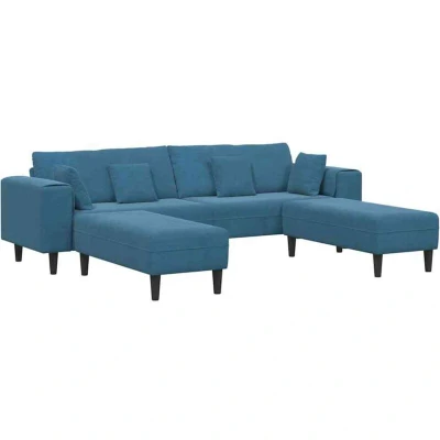 Image of vidaXL Velvet Sofa with Cushion Pillow 3 pcs Blue
