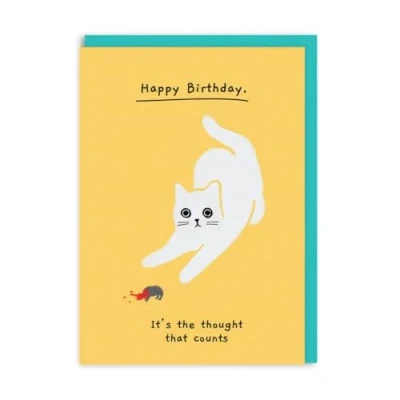 Image of Funny Birthday Card Cat Dead Mouse Gift Cute Illustrated Greeting