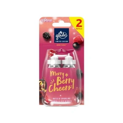 Image of Glade Sense &amp; Spray Air Freshener Refill, Motion Activated Automatic Room and Odour Eliminator for Home, Merry Berry Cheers, Duo Pack (2 x 18ml)