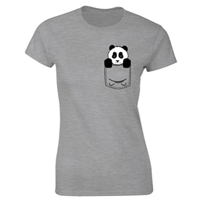 Image of Flip Womens Pocket Panda Bear Cute Animal Print T Shirt Heather Grey UK 18 20 (Plus Size XXL)