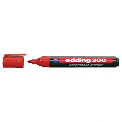 Image of edding 300 permanent marker red 10 pens round tip 1.5 3 mm waterproof, quick drying, smear proof for cardboard, plastic, glass, wood, metal and fabric