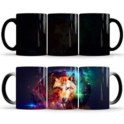 Image of Hosoncovy Ceramic Magic Wolf Coffee Mug Color Changing Hot Heat Sensitive Tea Drink Cup Milk