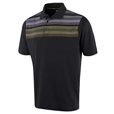 Image of Island GREEN Men&#039;s CoolPass Stretch Quick Dry Breathable Polo Shirts, Black/Lime Green/White, M