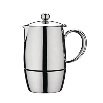 Image of Café Stal BEC 03M Stål Bellux Range 18/10 Stainless Steel Espresso Coffee Maker Classic Style Stovetop Italian Moka Pot Design, Hollow Cool Touch Handles, 3 Cup (175ml)