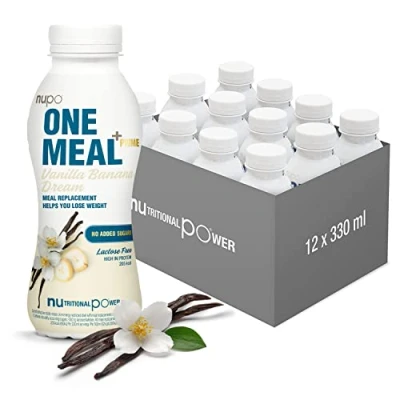 Image of NUPO One meal +Prime Vanilla Banana Dream Ready to Drink shake Tasty replacement with 24 vitamins and minerals High in protein No added sugar 12 x 330ml