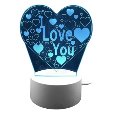 Image of True Face 3D Optical Illusion Night Light, Touch LED Table Desk Lamp 7 Color Changing USB Charger Powered Switch Light for Kids Friends Gift I Love You