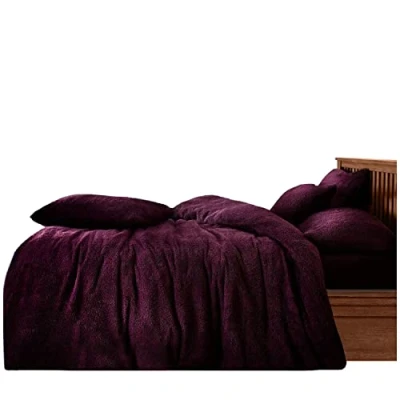 Image of GC GAVENO CAVAILIA Easy Care Fleece Bedding Quilt Sets, Warm &amp; Snuggle Super King Duvet Set, Fluffy Comforter Covers, Aubergine
