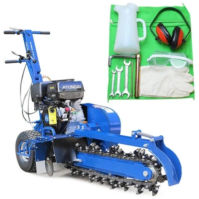 Image of Hyundai 420cc 14hp Petrol Trencher, Recoil Start, 600mm Depth