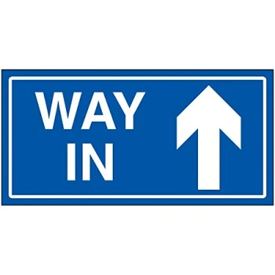 Image of V Safety Way In Arrow Up Sign 300x150mm Blue Rigid Plastic