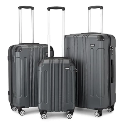 Image of Kono 3 Pcs Luggage Set Hard Shell Suitcase Light Weight ABS with 4 Wheels Spinner Business Trip Trolley Case 19&quot; 24&quot; 28&quot; (Grey)