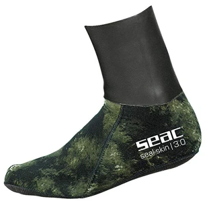 Image of SEAC Skin Thermal Socks for diving and Underwater Fishing 3mm Neoprene Camouflage Unisex Adult, Camo Green, XL
