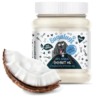 Image of Bugalugs 100% Natural Coconut Oil for Dogs 340g, Immunity Dog Supplement, helps Itchy Skin, Paw Balm, Digestive Supplements, Great Omega 6 on Lick Mats or as Food Toppers &amp; Treat