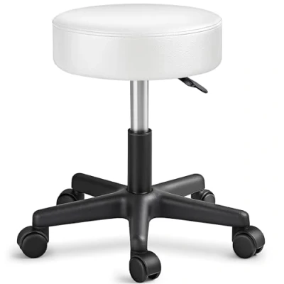 Image of TRESKO® Swivel chair Office stool Beauty salon Medical Rollable stool, Adjustable height, with Wheels, 360 degree rotation, 10 cm cushion, 8 colours (White)